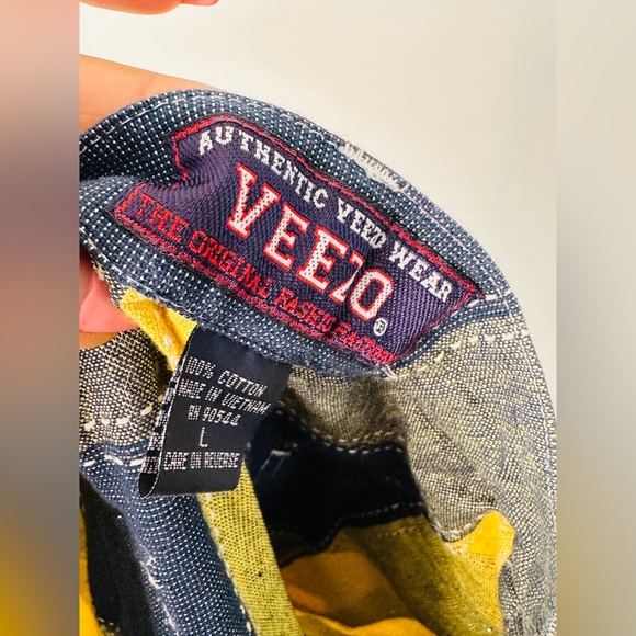 Yellow & Blue Patchwork Style Cargo Utility Shorts Size L - Picture 3 of 7